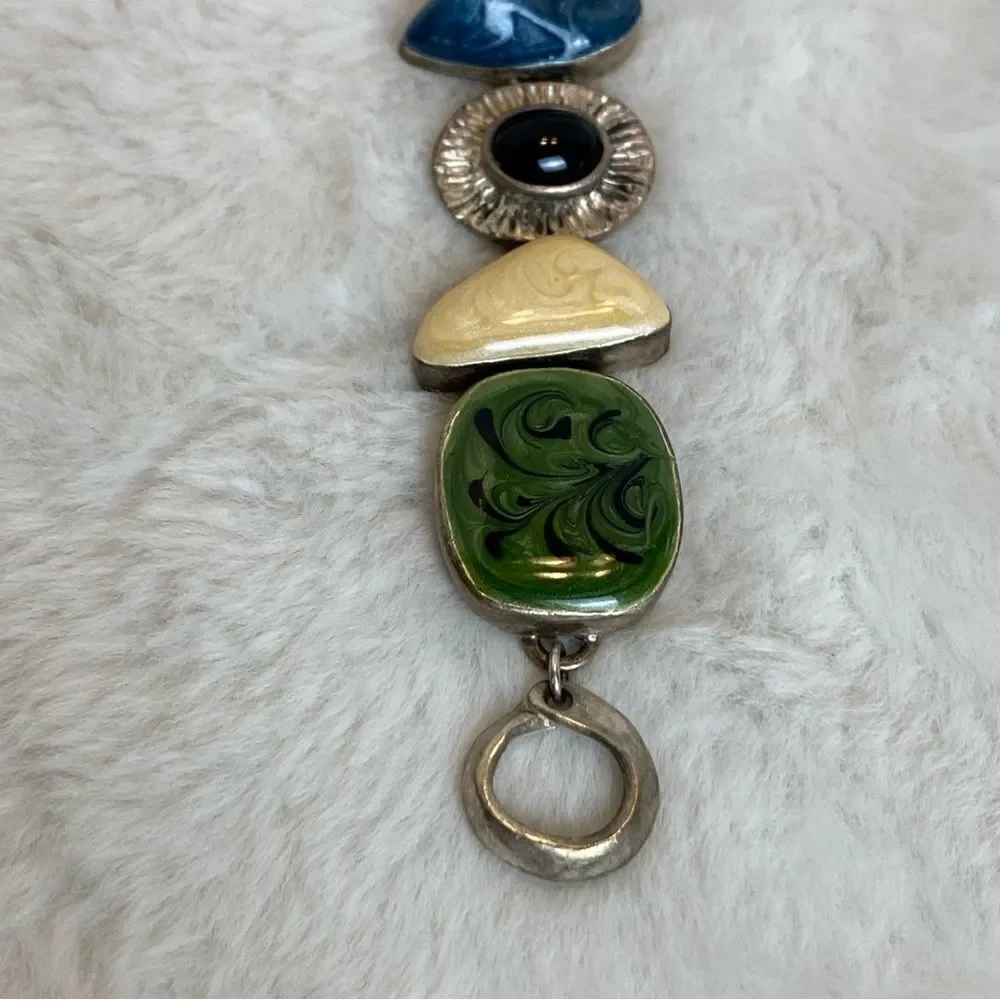 Premier Design Geo Design Enamel Cream, Green Toggle Bracelet